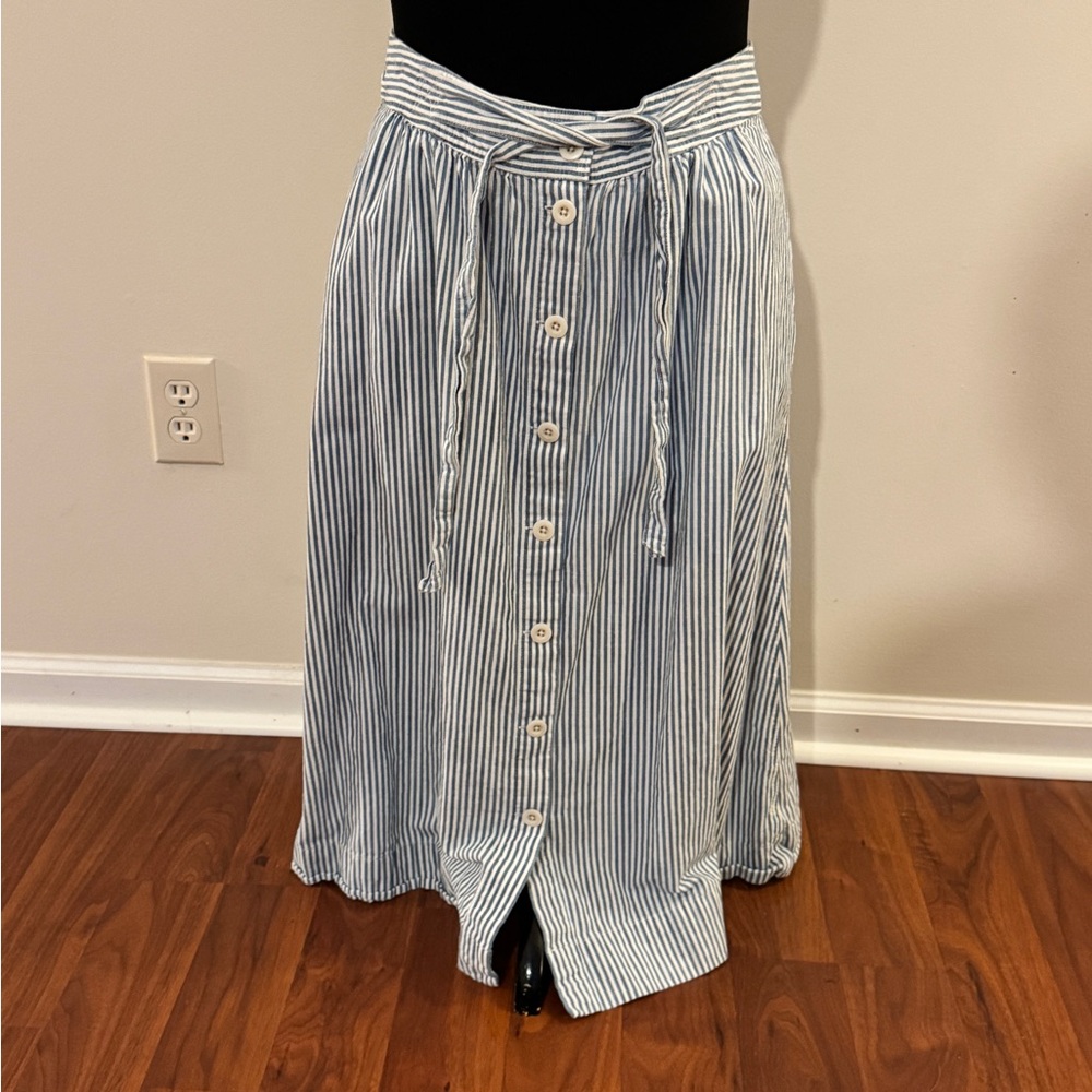 Madewell Blue and White Striped Midi Skirt
